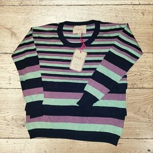 Ruby Rd. Navy, Lavender & Mint Stripe Crewneck Sweater